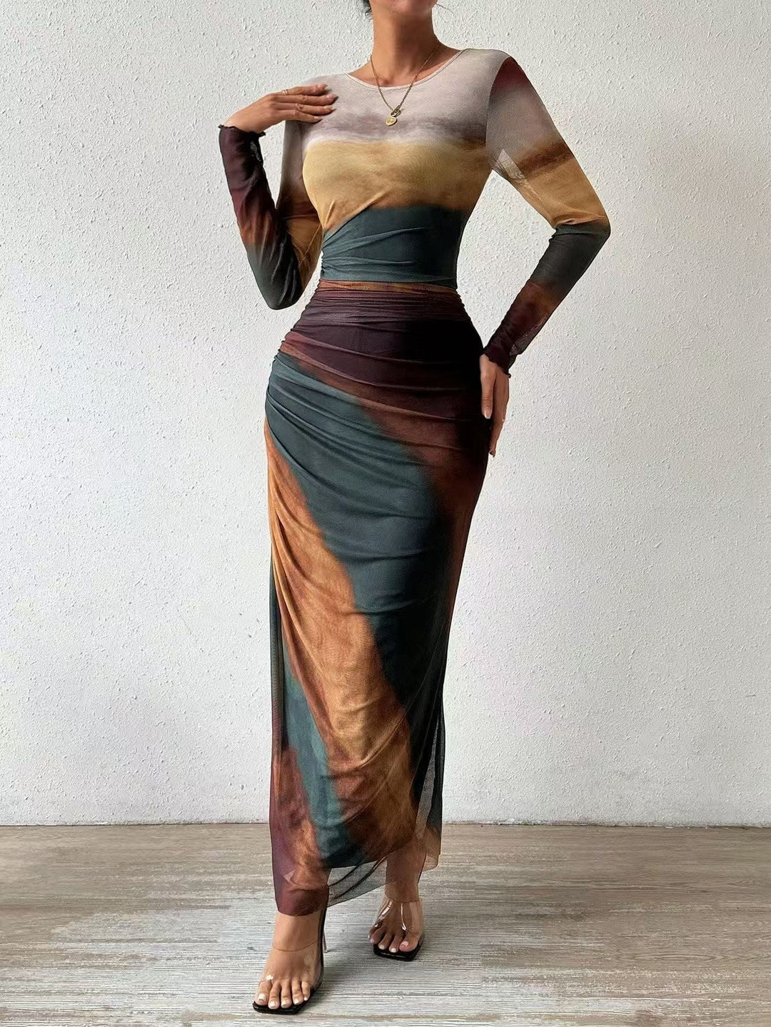 Ilse | Maxi Jurk met Lange Mouwen Dames Avondjurk Mesh Bodycon