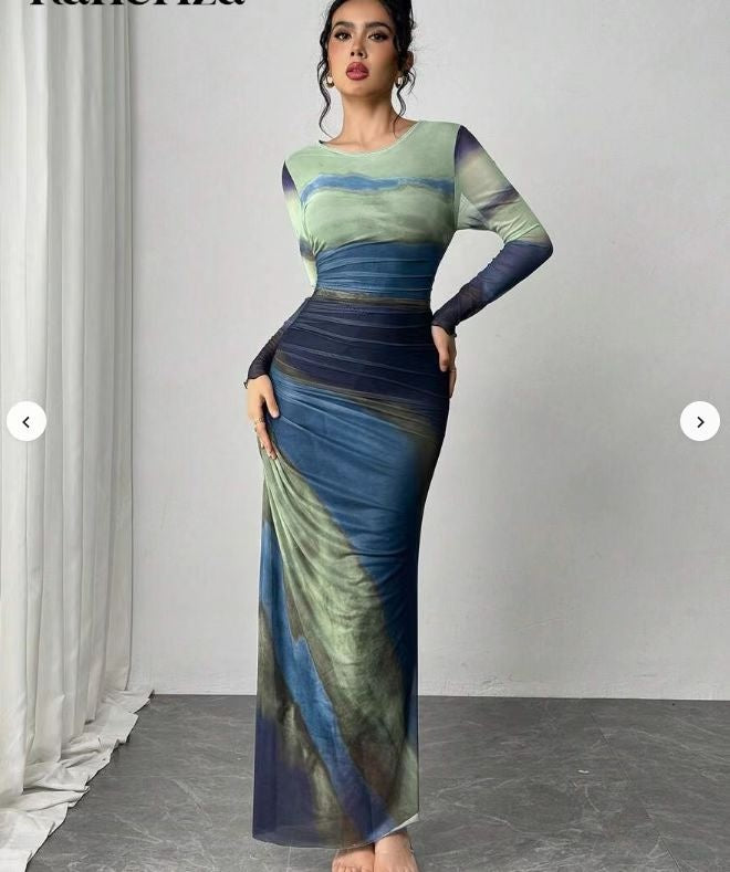 Ilse | Maxi Jurk met Lange Mouwen Dames Avondjurk Mesh Bodycon