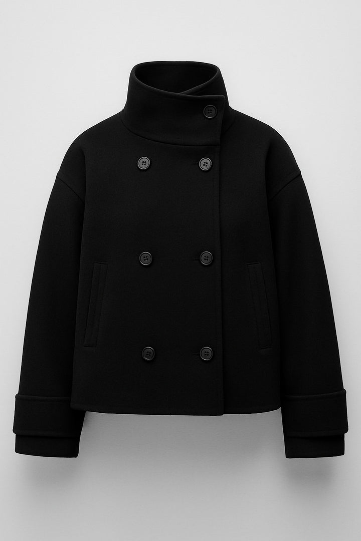 Imogen | Women's Double-Breasted Short Peacoat with High Collar
