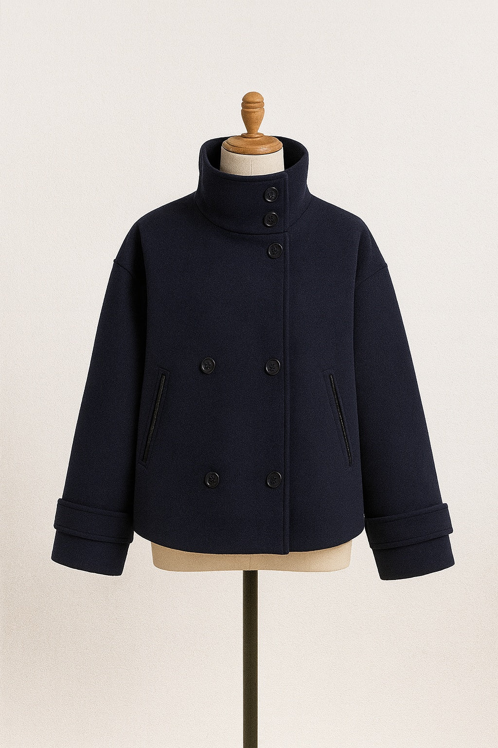 Imogen | Women's Double-Breasted Short Peacoat with High Collar