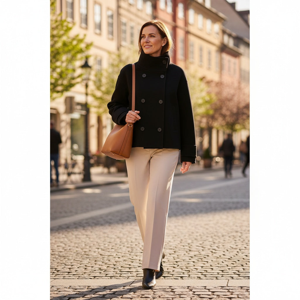 Imogen | Women's Double-Breasted Short Peacoat with High Collar