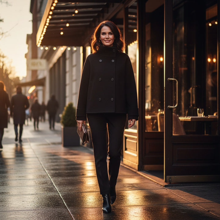 Imogen | Women's Double-Breasted Short Peacoat with High Collar