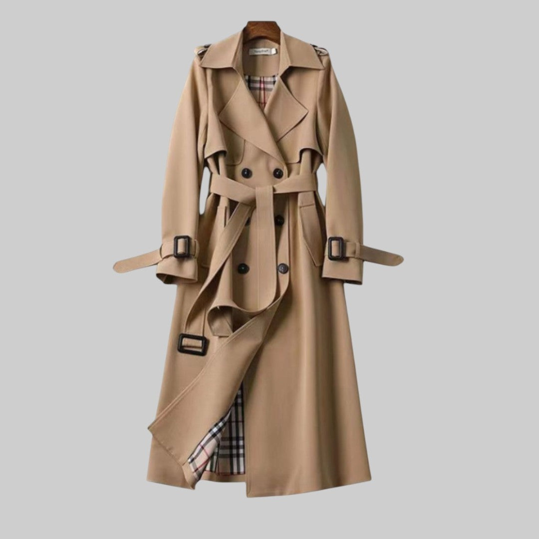 Imogen | Women's Long Double-Breasted Trench Jacket with Belt