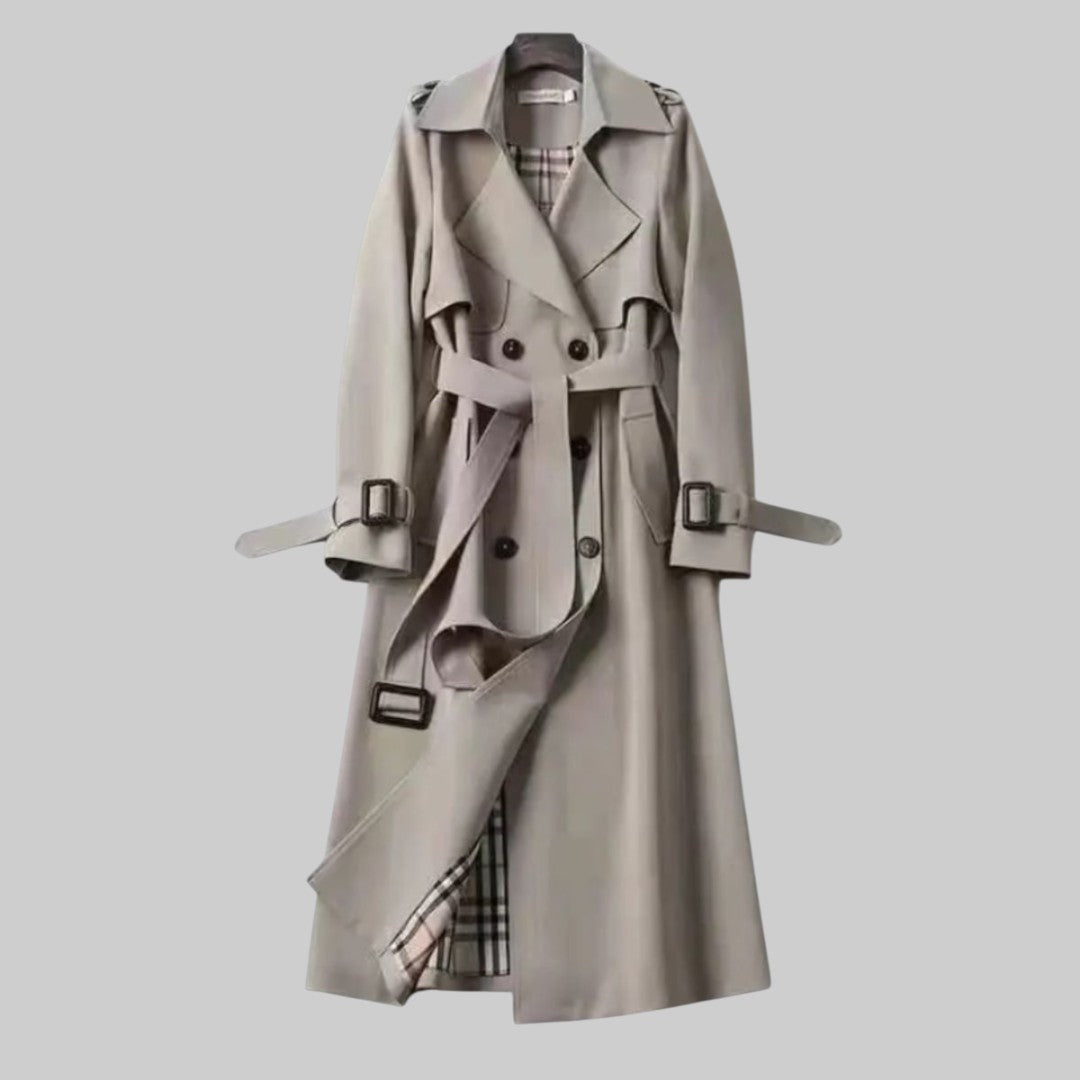 Imogen | Women's Long Double-Breasted Trench Jacket with Belt