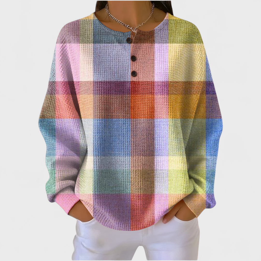 Ines | Women's Christmas Sweatshirt Waffle Knit with Button Neck