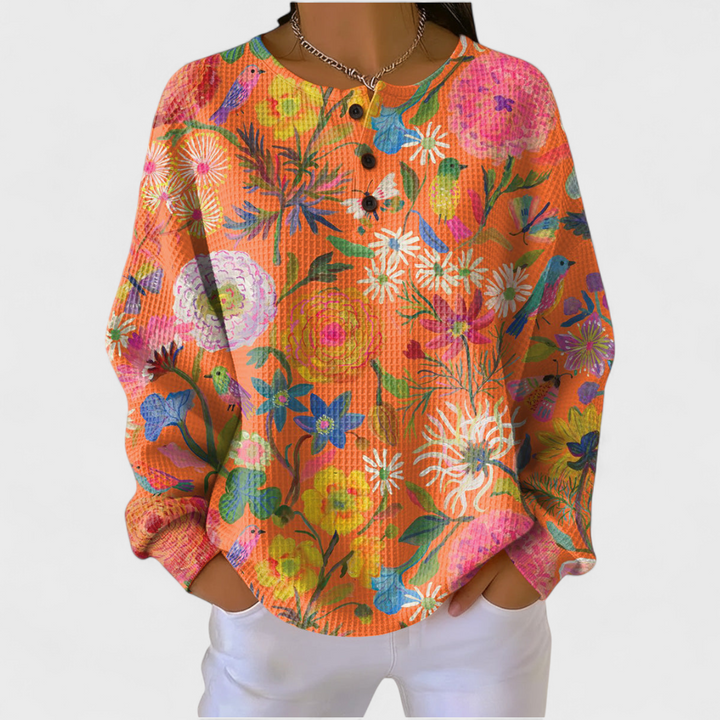 Ines | Women's Christmas Sweatshirt Waffle Knit with Button Neck