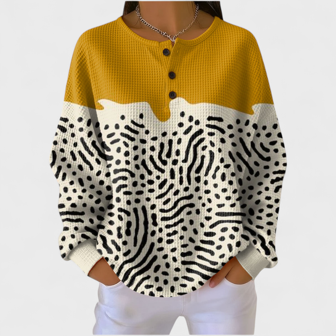 Ines | Women's Christmas Sweatshirt Waffle Knit with Button Neck
