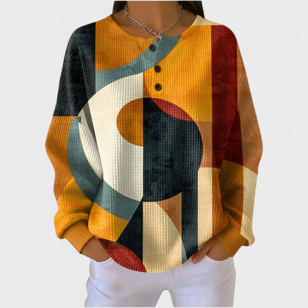 Ines | Women's Christmas Sweatshirt Waffle Knit with Button Neck