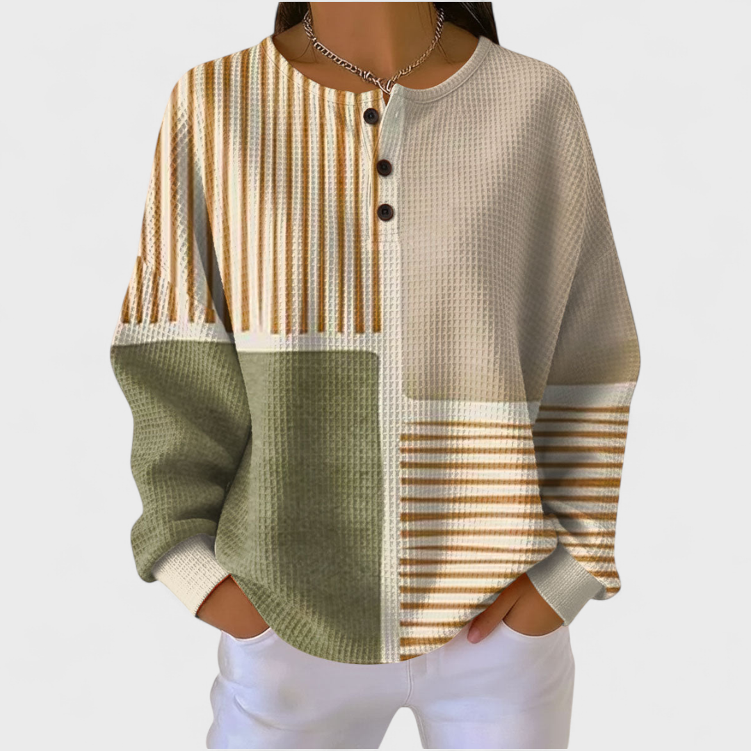 Ines | Women's Christmas Sweatshirt Waffle Knit with Button Neck