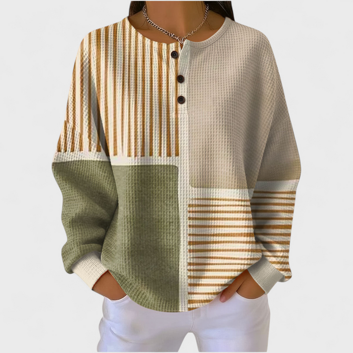 Ines | Women's Christmas Sweatshirt Waffle Knit with Button Neck