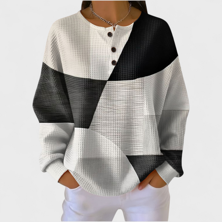 Ines | Women's Christmas Sweatshirt Waffle Knit with Button Neck