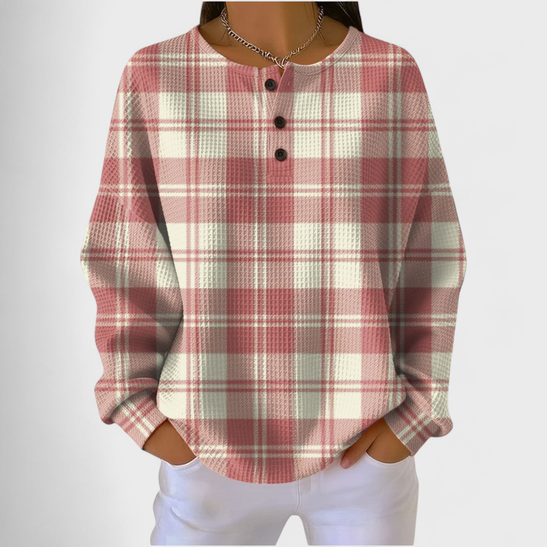 Ines | Women's Christmas Sweatshirt Waffle Knit with Button Neck