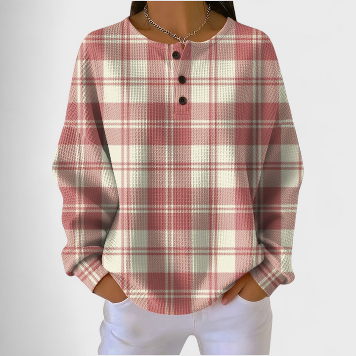Ines | Women's Christmas Sweatshirt Waffle Knit with Button Neck