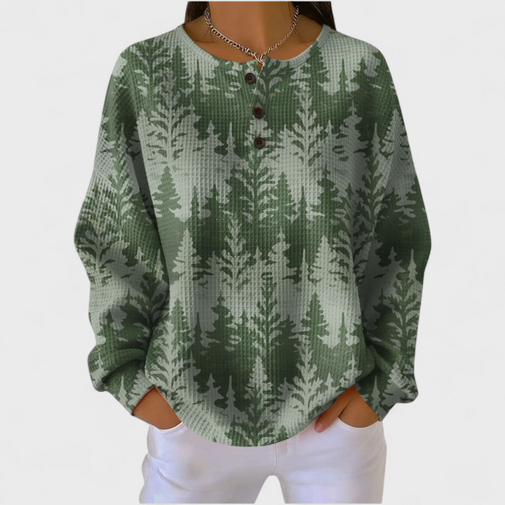Ines | Women's Christmas Sweatshirt Waffle Knit with Button Neck