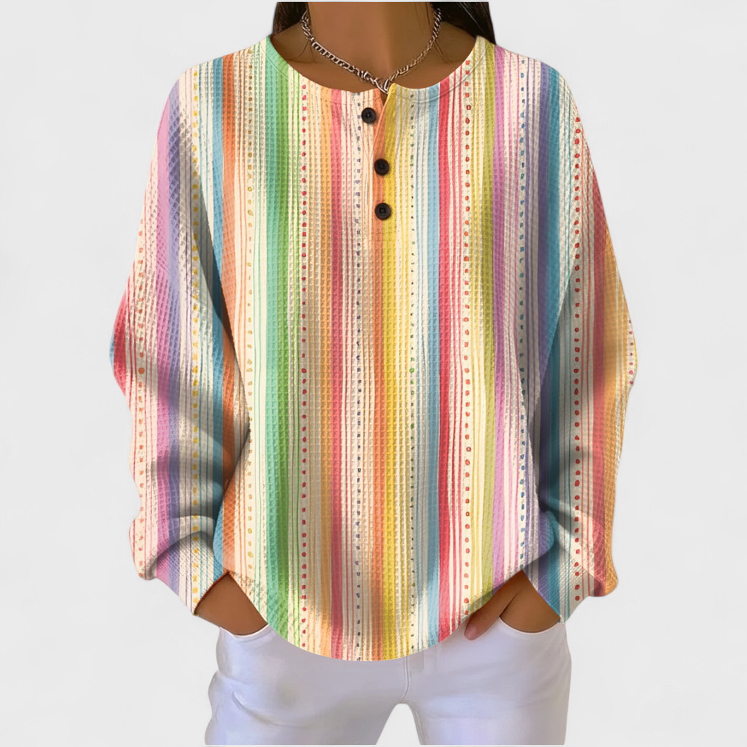 Ines | Women's Christmas Sweatshirt Waffle Knit with Button Neck