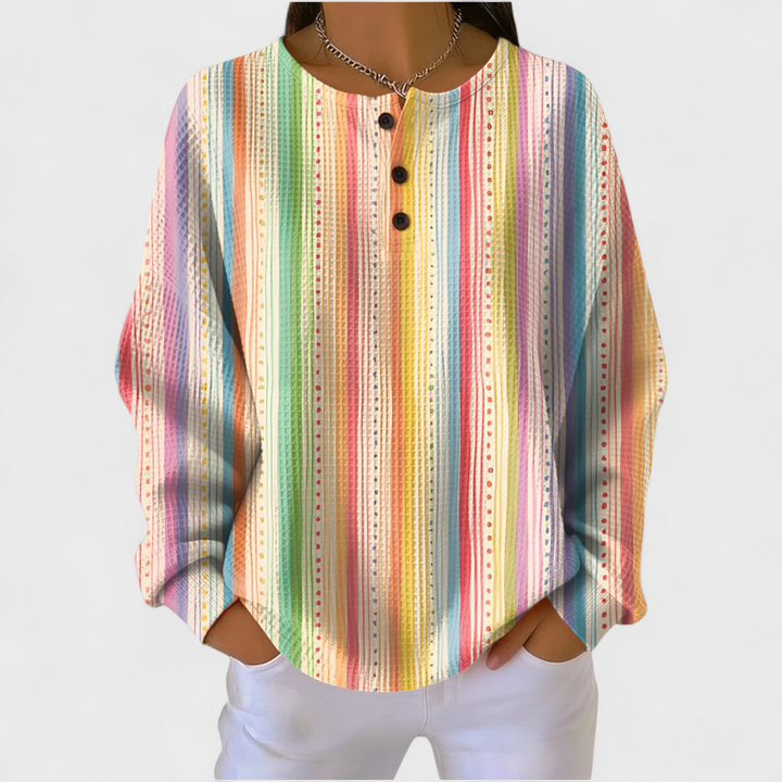 Ines | Women's Christmas Sweatshirt Waffle Knit with Button Neck