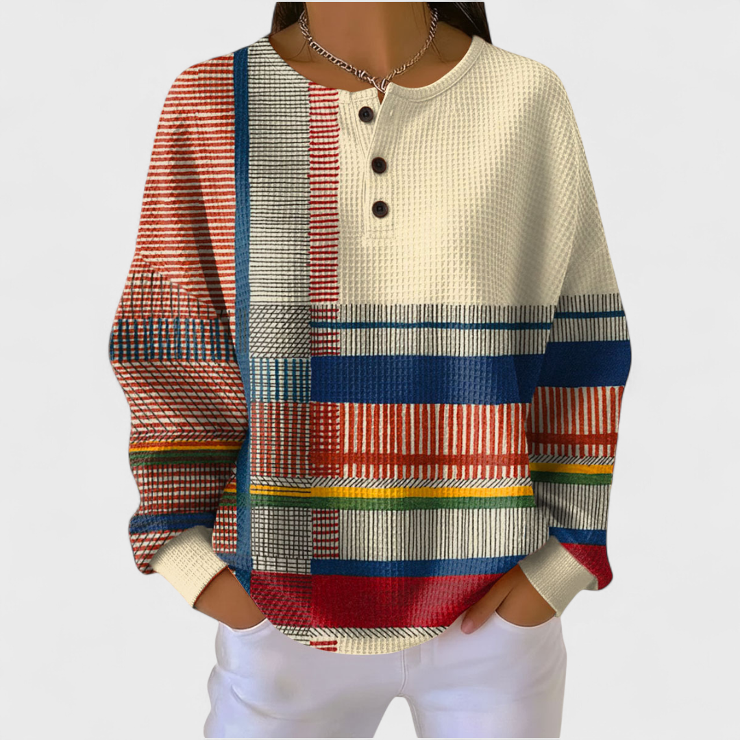 Ines | Women's Christmas Sweatshirt Waffle Knit with Button Neck