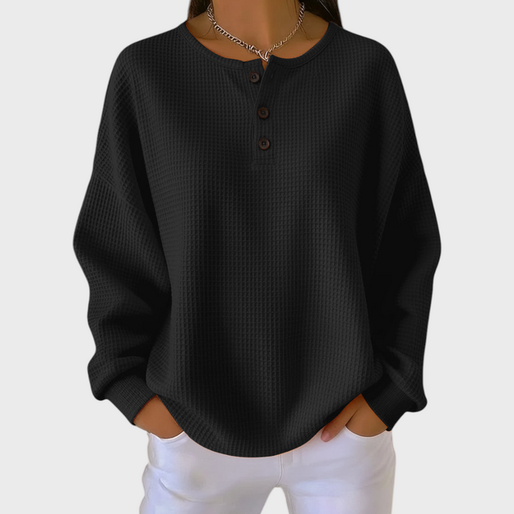 Ines | Women's Christmas Sweatshirt Waffle Knit with Button Neck