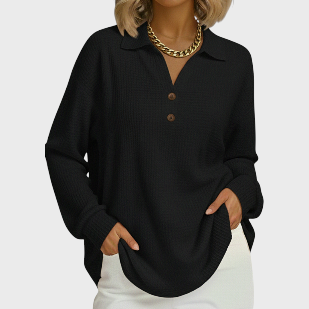 Ines | Women's Christmas Sweatshirt Waffle Knit with Button Neck