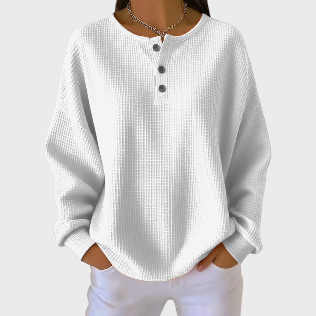 Ines | Women's Christmas Sweatshirt Waffle Knit with Button Neck
