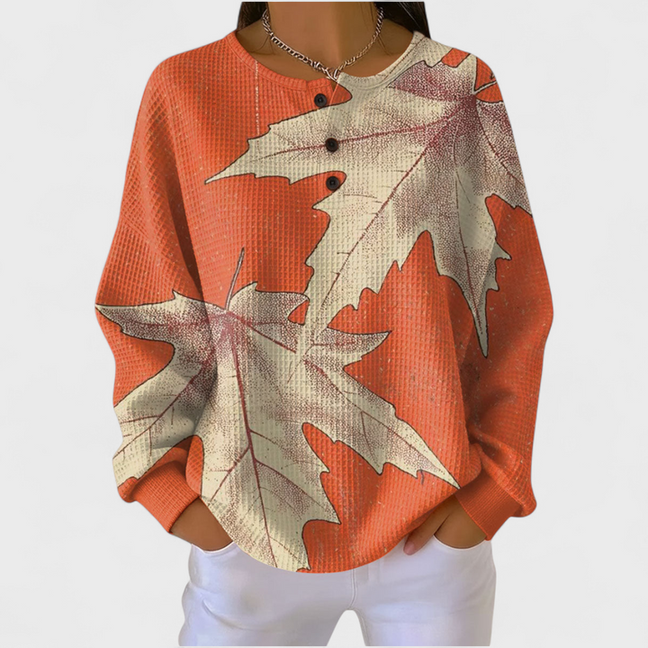 Ines | Women's Christmas Sweatshirt Waffle Knit with Button Neck