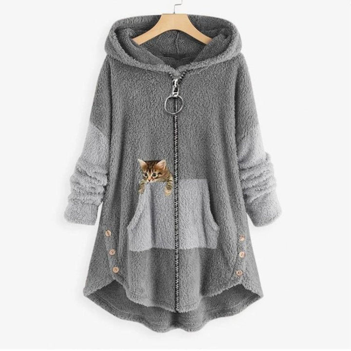 Ines | Women's Cute Fleece Zipper Hoodie with Cat Print