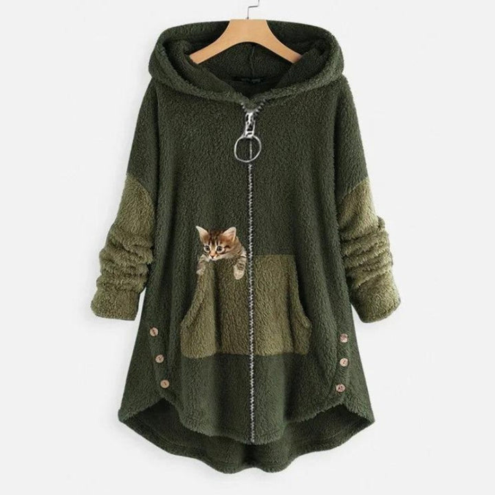 Ines | Women's Cute Fleece Zipper Hoodie with Cat Print