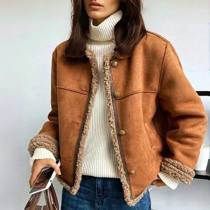 Ingrid | Women's Faux Shearling Jacket Cropped Button Front