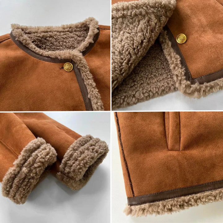 Ingrid | Women's Faux Shearling Jacket Cropped Button Front