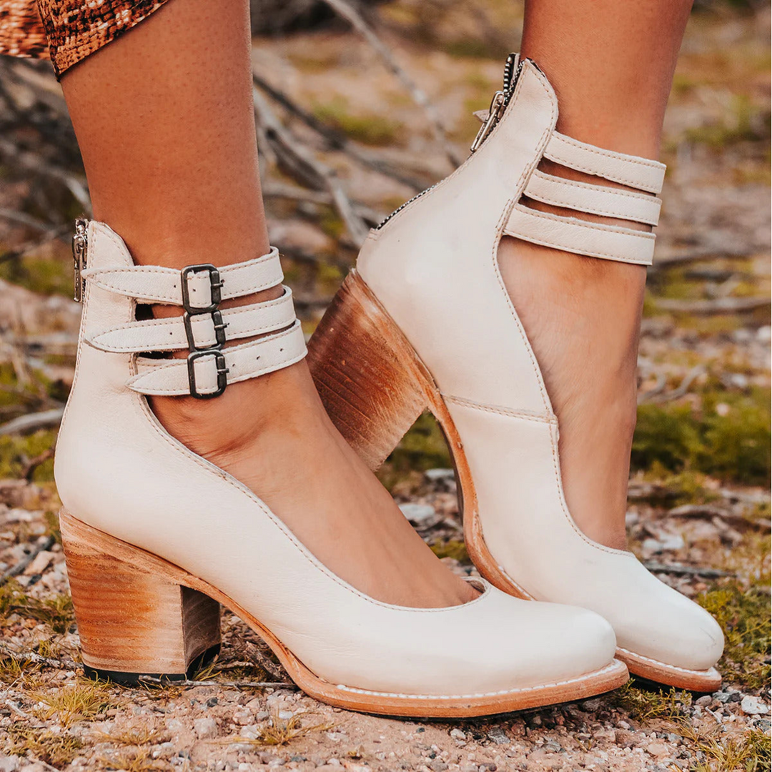 Isa | Pumps Dames Leer Enkelband Blokhak