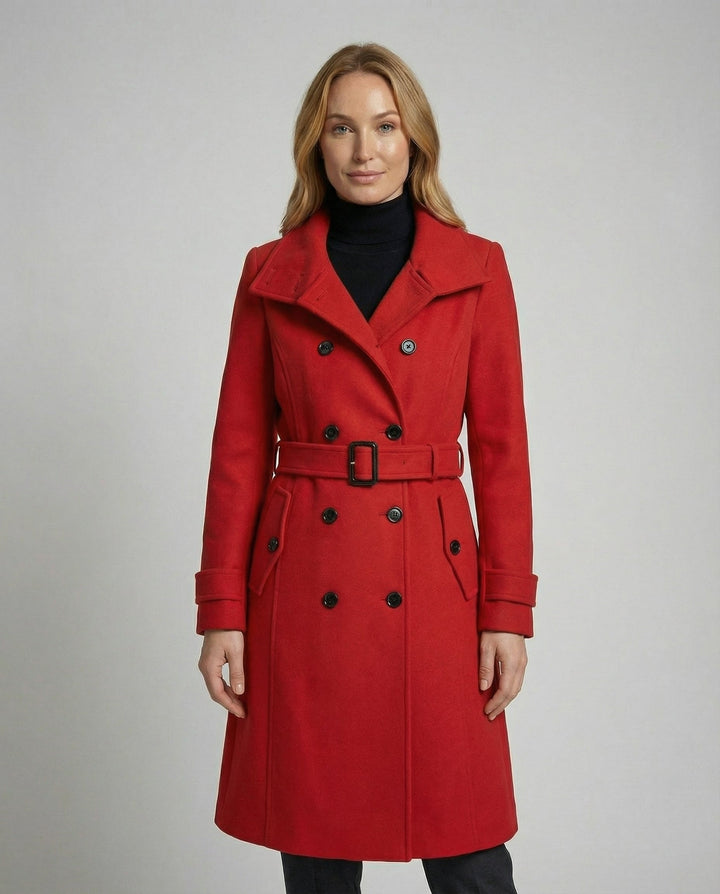Isadora | Women's Belted Double-Breasted Trench Coat with Stand Collar
