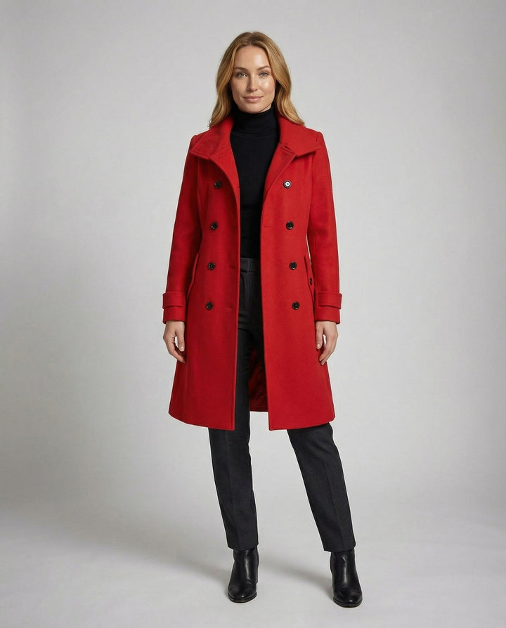Isadora | Women's Belted Double-Breasted Trench Coat with Stand Collar