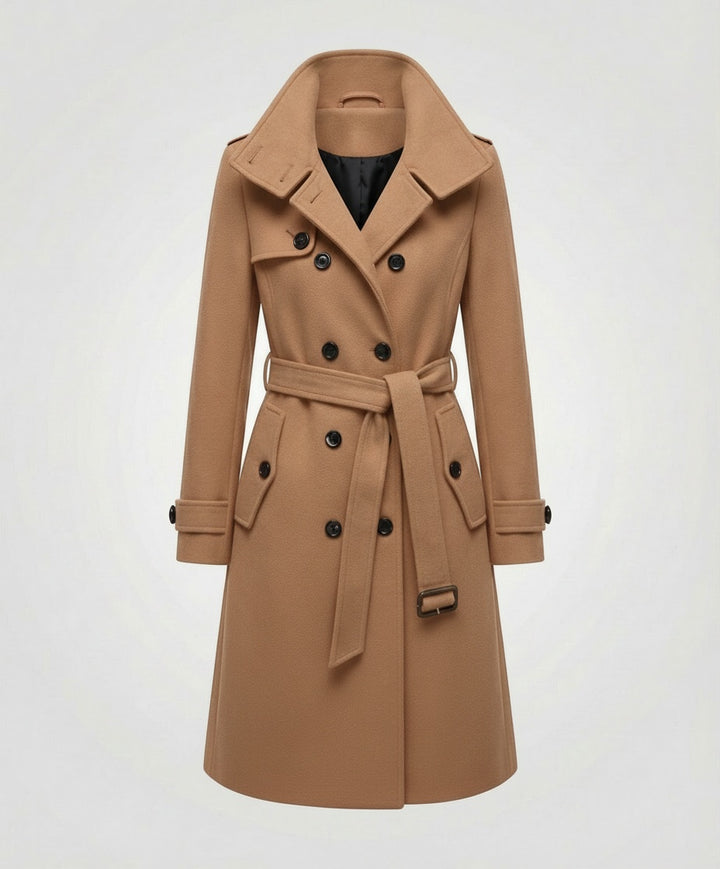 Isadora | Women's Belted Double-Breasted Trench Coat with Stand Collar