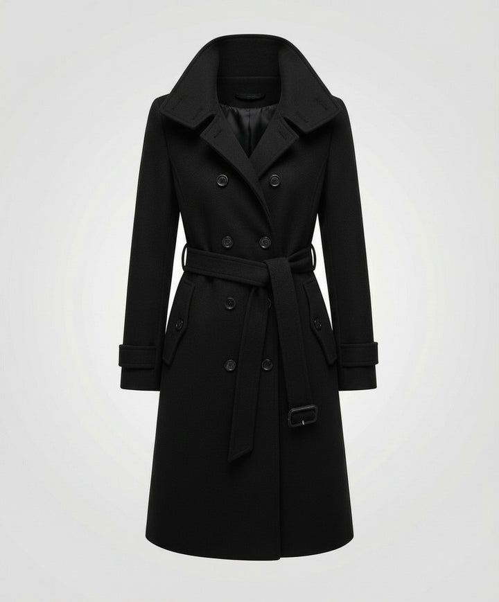 Isadora | Women's Belted Double-Breasted Trench Coat with Stand Collar
