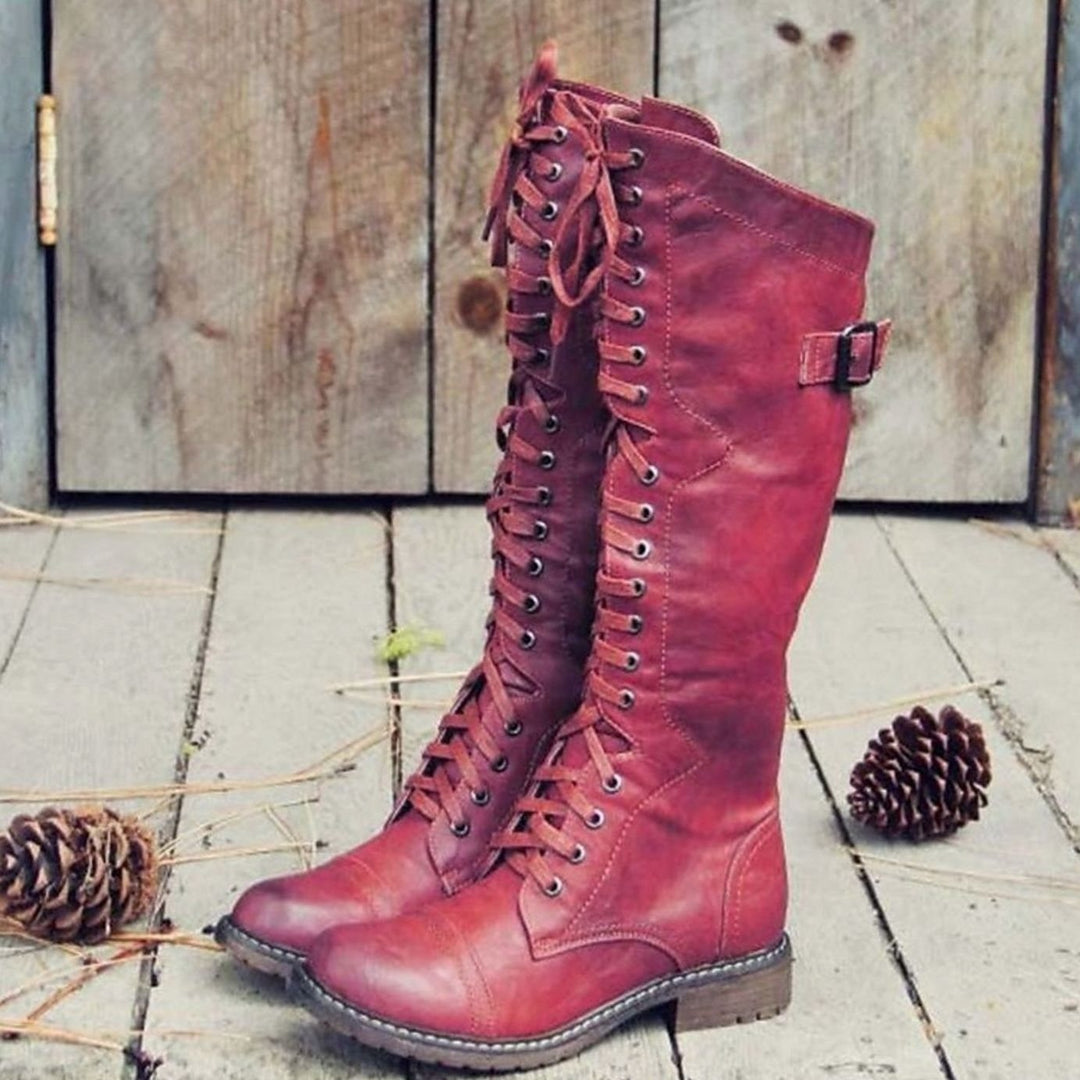 Isadora | Women's Knee High Lace Up Riding Boots Faux Leather