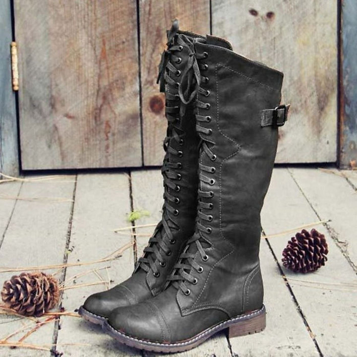 Isadora | Women's Knee High Lace Up Riding Boots Faux Leather