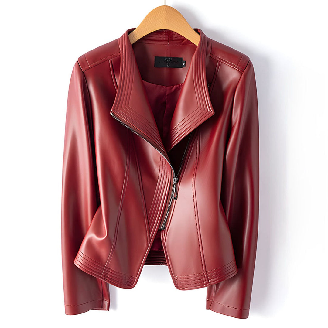 Isadora | Women's Sheepskin Leather Moto Jacket Asymmetrical Zip