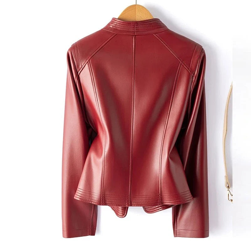 Isadora | Women's Sheepskin Leather Moto Jacket Asymmetrical Zip