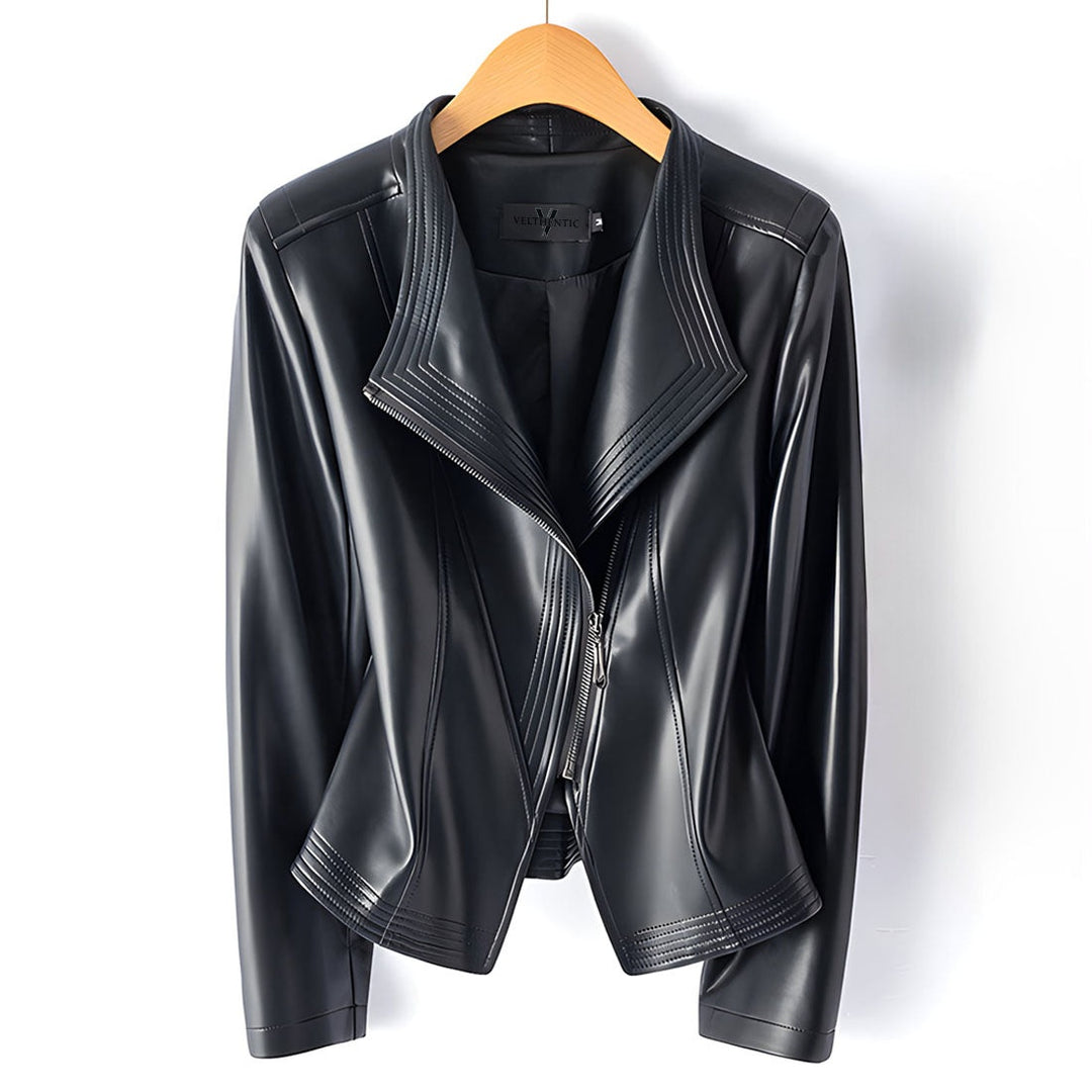 Isadora | Women's Sheepskin Leather Moto Jacket Asymmetrical Zip
