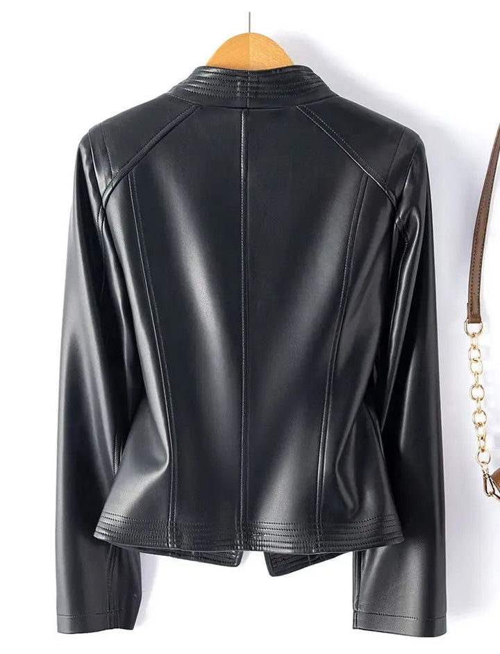 Isadora | Women's Sheepskin Leather Moto Jacket Asymmetrical Zip