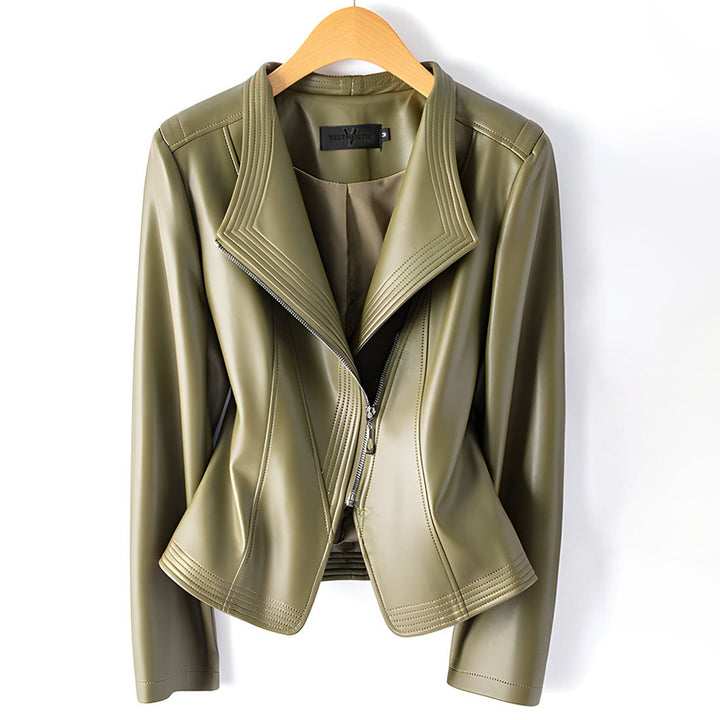 Isadora | Women's Sheepskin Leather Moto Jacket Asymmetrical Zip