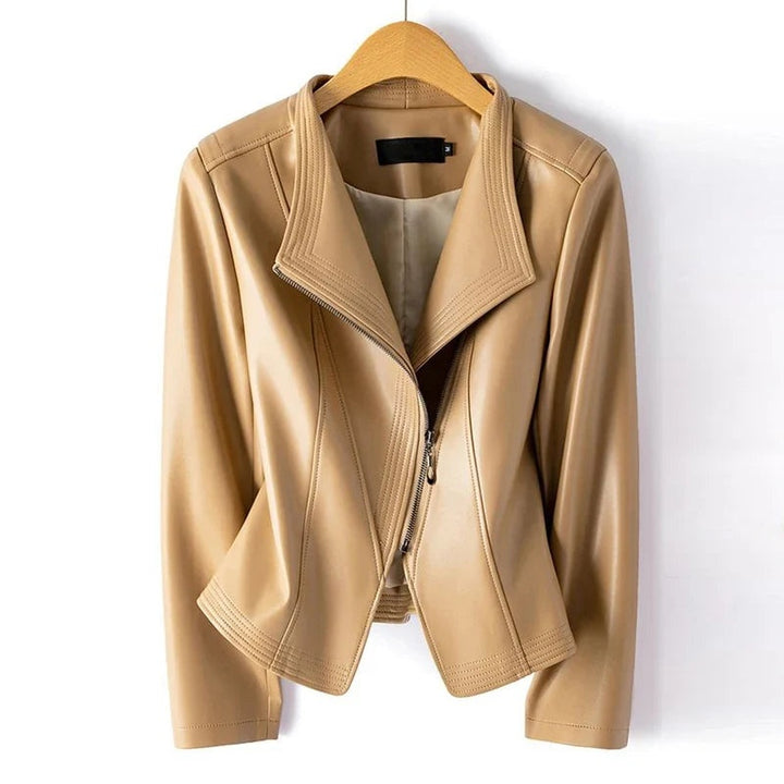 Isadora | Women's Sheepskin Leather Moto Jacket Asymmetrical Zip