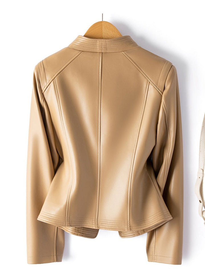 Isadora | Women's Sheepskin Leather Moto Jacket Asymmetrical Zip