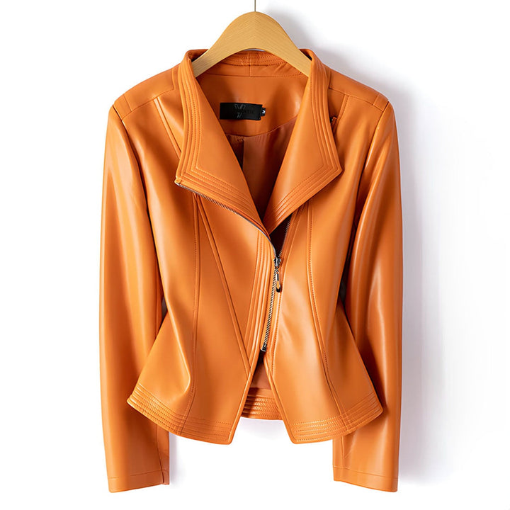 Isadora | Women's Sheepskin Leather Moto Jacket Asymmetrical Zip