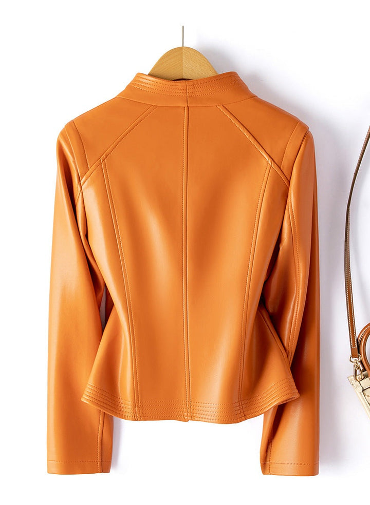 Isadora | Women's Sheepskin Leather Moto Jacket Asymmetrical Zip