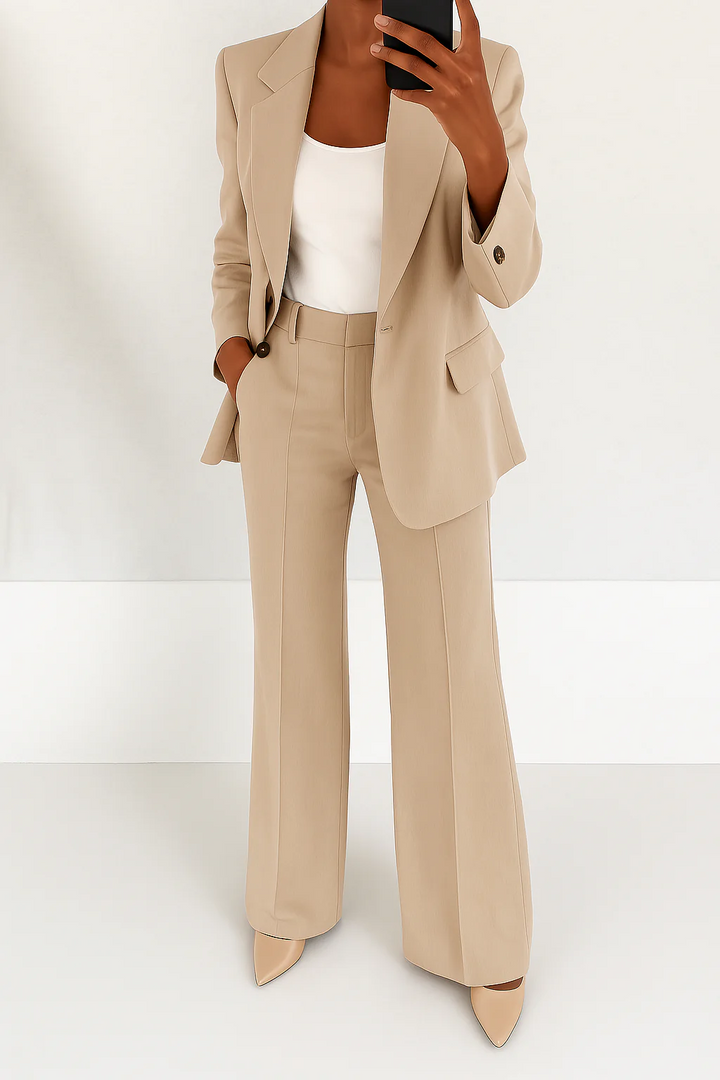 Jacqueline | Colbert Dames Broekpak Wijde Pijp Hoge Taille