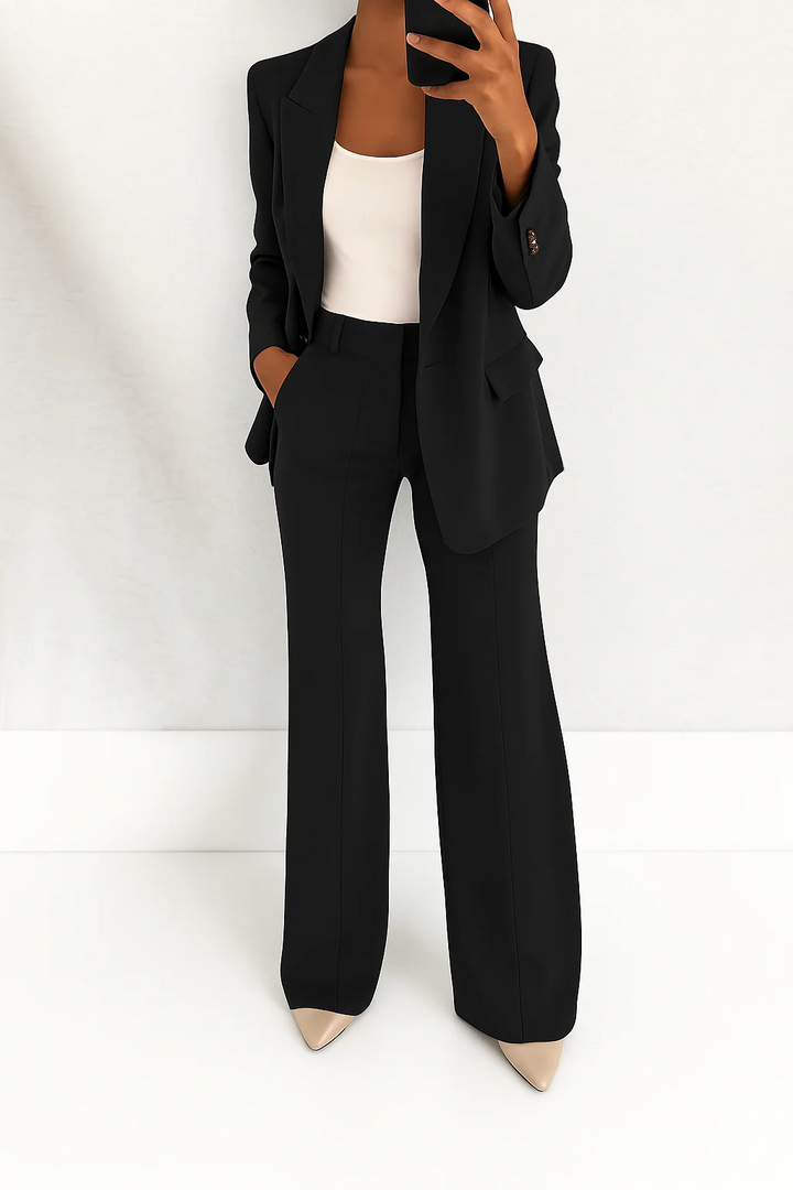 Jacqueline | Colbert Dames Broekpak Wijde Pijp Hoge Taille