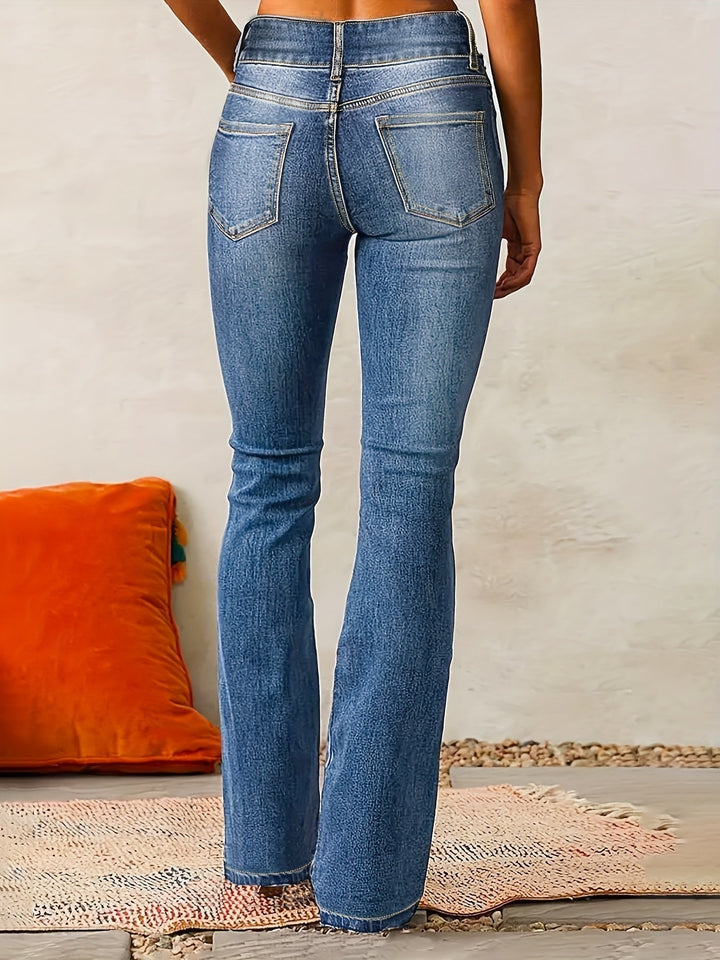 Jasmijn | Flare Jeans Dames Hoge Taille Dubbele Knoop