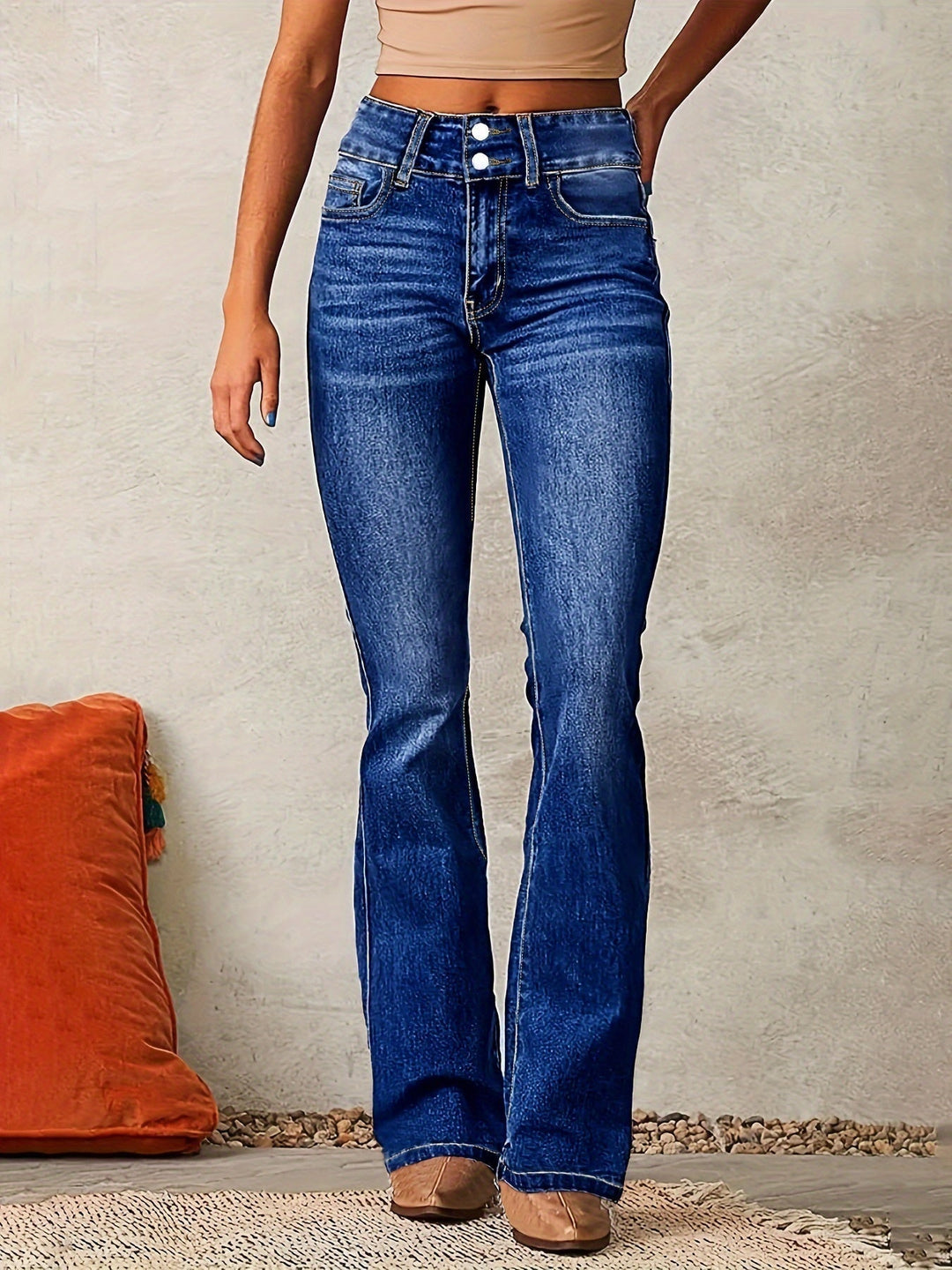 Jasmijn | Flare Jeans Dames Hoge Taille Dubbele Knoop