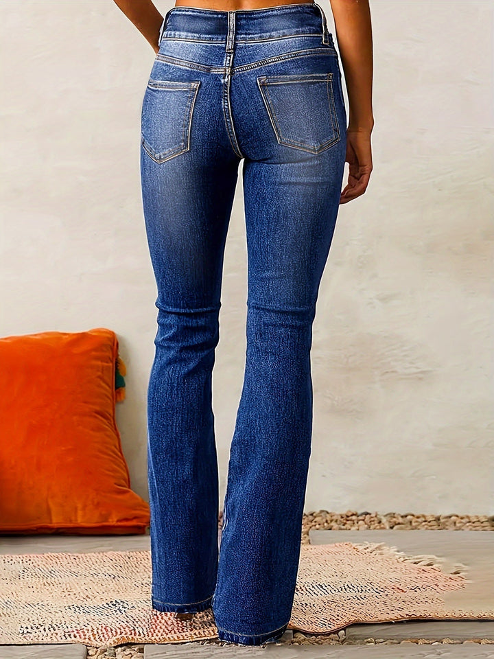 Jasmijn | Flare Jeans Dames Hoge Taille Dubbele Knoop